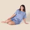 imageAmazon Essentials Womens Satin Short Sleeve TShirt and Short Sleepwear SetDusty Blue