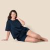 imageAmazon Essentials Womens Satin Short Sleeve TShirt and Short Sleepwear SetNavy