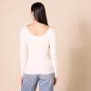 imageAmazon Essentials Womens Scoop Back Long Sleeve SlimFit RibKnit TShirt Pack of 2BlackEggshell White