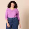 imageAmazon Essentials Womens Scoop Back Long Sleeve SlimFit RibKnit TShirt Pack of 2PurpleWhite