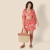 imageAmazon Essentials Womens Scoop Neck Swim Crop TopBright Red Multi Folk Floral
