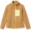 imageAmazon Essentials Womens Sherpa LongSleeve Mock Neck FullZip Jacket with Woven Trim Available in Plus SizeCamel Neon Yellow Color Block