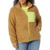 imageAmazon Essentials Womens Sherpa LongSleeve Mock Neck FullZip Jacket with Woven Trim Available in Plus SizeCamel Neon Yellow Color Block