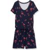 imageAmazon Essentials Womens ShortSleeve Scoop Neck RomperNavy Red Tulips