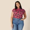 imageAmazon Essentials Womens SlimFit ExtendedSleeve Ruched Matte Jersey Top Skirt Sold SeparatelyHot Pink Leafy Floral Ditsy