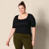 imageAmazon Essentials Womens SlimFit Half Sleeve Square Neck TShirtBlack