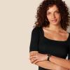 imageAmazon Essentials Womens SlimFit Half Sleeve Square Neck TShirtBlack