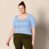 imageAmazon Essentials Womens SlimFit Half Sleeve Square Neck TShirtBlue