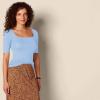 imageAmazon Essentials Womens SlimFit Half Sleeve Square Neck TShirtBlue