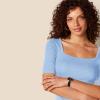 imageAmazon Essentials Womens SlimFit Half Sleeve Square Neck TShirtBlue