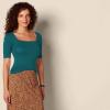 imageAmazon Essentials Womens SlimFit Half Sleeve Square Neck TShirtDark Green