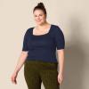 imageAmazon Essentials Womens SlimFit Half Sleeve Square Neck TShirtNavy