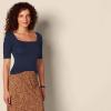 imageAmazon Essentials Womens SlimFit Half Sleeve Square Neck TShirtNavy