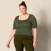 imageAmazon Essentials Womens SlimFit Half Sleeve Square Neck TShirtOlive