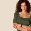 imageAmazon Essentials Womens SlimFit Half Sleeve Square Neck TShirtOlive