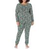 imageAmazon Essentials Womens SnugFit Cotton Sleepwear Pajama Set Available in Plus SizeBlack Folkloric