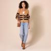 imageAmazon Essentials Womens Soft Touch Ribbed Blouson CardiganCamel Heather Black Stripe