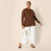 imageAmazon Essentials Womens Wide Rib Long Sleeve Buttonup Collared Cardigan Pants Sold SeparatelyChocolate
