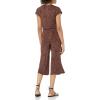 imageAmazon Essentials womens ShortSleeve Surplice Cropped WideLeg Jumpsuit with Elastic WaistBrown Animal Print