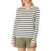 imageAmazon Essentials Womens 100 Cotton RegularFit LongSleeve Crewneck TShirtEggshell White Black Mariner Stripe