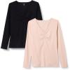 imageAmazon Essentials Womens Cinched VNeck Long Sleeve SlimFit RibKnit TShirt Pack of 2BlackBlush