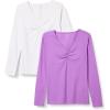 imageAmazon Essentials Womens Cinched VNeck Long Sleeve SlimFit RibKnit TShirt Pack of 2PurpleWhite