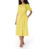 imageAmazon Essentials Womens Fit and Flare HalfSleeve Waisted Midi ALine Dress with PocketsWhite Yellow Petal Print