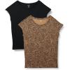 imageAmazon Essentials Womens Jersey RegularFit ShortSleeve BoatNeck TShirt Pack of 2BlackBrown Cheetah