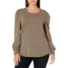 imageAmazon Essentials Womens LongSleeve Crewneck Smocked Cuff TShirtCamel Cheetah