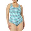 imageAmazon Essentials Womens OnePiece Coverage Swimsuit Available in Plus SizeBlue Green Gingham