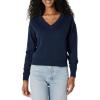 imageAmazon Essentials Womens RelaxedFit Lightweight VNeck Cropped SweaterNavy