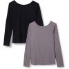 imageAmazon Essentials Womens Scoop Back Long Sleeve SlimFit RibKnit TShirt Pack of 2GreyBlack