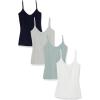 imageAmazon Essentials Womens SlimFit Knit VNeck Layering Cami Available in Plus Size Pack of 4Grey HeatherNavySage GreenWhite
