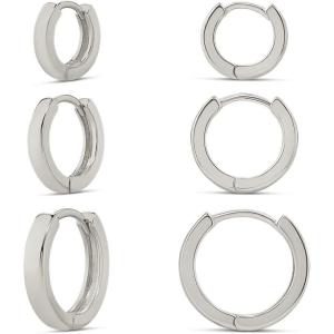 imageAmazon Essentials 14K Gold or Sterling Silver Plated Hoop SetSilver