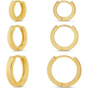 imageAmazon Essentials 14K Gold or Sterling Silver Plated Hoop SetYellow Gold