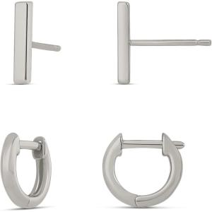 imageAmazon Essentials 14K Gold or Sterling Silver Stud ampamp Hoop SetSilver