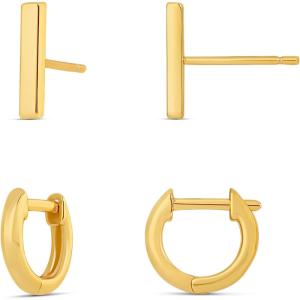 imageAmazon Essentials 14K Gold or Sterling Silver Stud ampamp Hoop SetYellow Gold