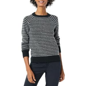 imageAmazon Essentials Crewneck Sweater for Women SoftTouchBlack Charcoal White Stripe