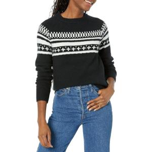 imageAmazon Essentials Crewneck Sweater for Women SoftTouchBlack Fair Isle