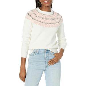 imageAmazon Essentials Crewneck Sweater for Women SoftTouchIvory Pink Fair Isle Print