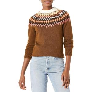 imageAmazon Essentials Crewneck Sweater for Women SoftTouchMedium Brown Fair Isle