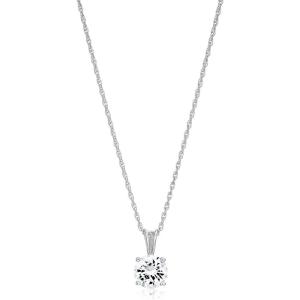 imageAmazon Essentials Plated Sterling Silver Cubic Zirconia Round Cut Solitaire Pendant Necklace 18quot previously Amazon CollectionPlatinum