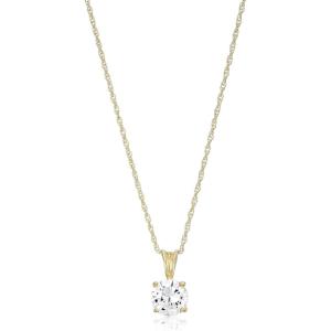 imageAmazon Essentials Plated Sterling Silver Cubic Zirconia Round Cut Solitaire Pendant Necklace 18quot previously Amazon CollectionYellow Gold