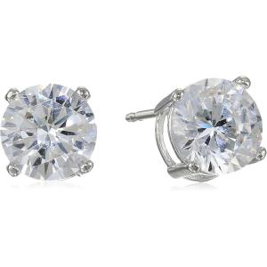 imageAmazon Essentials Plated Sterling Silver Cubic Zirconia Stud Earrings Round ampamp PrincessWhitePlatinum
