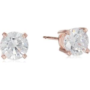 imageAmazon Essentials Plated Sterling Silver Cubic Zirconia Stud Earrings Round ampamp PrincessWhiteRose Gold