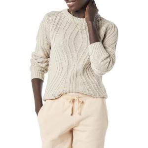 imageAmazon Essentials Womens 100 Cotton Crewneck Cable SweaterBeige