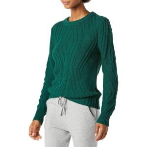 imageAmazon Essentials Womens 100 Cotton Crewneck Cable SweaterDark Green