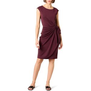 imageAmazon Essentials Womens Cap Sleeve BoatNeck Faux Wrap DressBurgundy