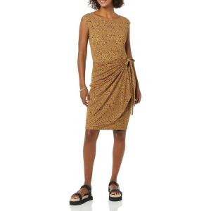 imageAmazon Essentials Womens Cap Sleeve BoatNeck Faux Wrap DressDark Camel Leopard