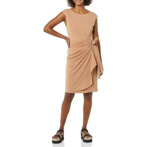 imageAmazon Essentials Womens Cap Sleeve BoatNeck Faux Wrap DressLight Brown